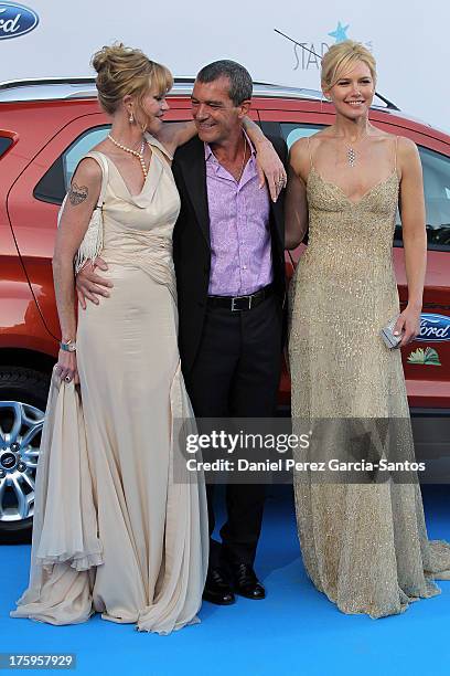 Melanie Griffith, Antonio Banderas and Valeria Mazza attends the 4rd annual Starlite Charity Gala on August 10, 2013 in Marbella, Spain.