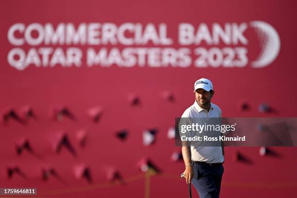 Thomas Aiken of South Africa on the 18th green during Day Two of the Commercial Bank Qatar Masters at Doha Golf Club on October 27, 2023 in Doha,...