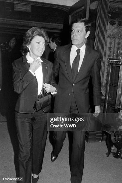 Berthe Jourdan and Louis Jourdan attend a party at the Bistro restaurant in Beverly Hills, California, on March 29, 1982.