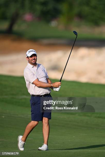 Thomas Aiken of South Africa plays his second shot on the 18th hole during Day Two of the Commercial Bank Qatar Masters at Doha Golf Club on October...