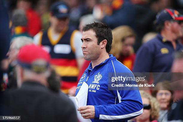 Brad Scott of the Kangaroos looks on during the round 20 AFL match between the Adelaide Crows and the North Melbourne Kangaroos at AAMI Stadium on...