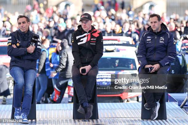 Cyril Abiteboul of France and Hyundai Shell Mobis World Rally Team, Jari-Matti Latvala of Finland and Toyota Gazoo Racing World Rally Team and...