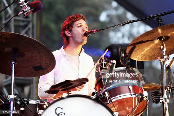 Musician Christopher Bear of Grizzly Bear performs at the Twin Peaks Stage during day 2 of the 2013 Outside Lands Music and Arts Festival at Golden...