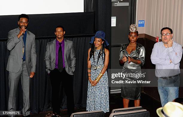 Director Shaka King, actors Amari Cheatom and Trae Harris, costume designer Charlese Antoinette Jones and producer Jim Wareck attend "Newlyweeds"...