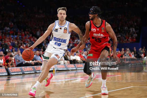 Nathan Sobey of the Brisbane Bullets drives to the basket during the round five NBL match between Perth Wildcats and Brisbane Bullets at RAC Arena,...