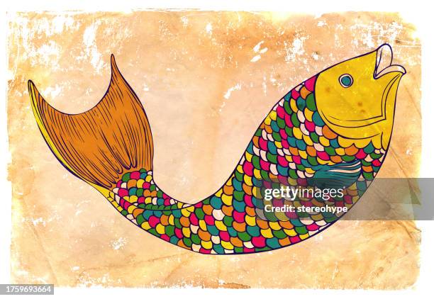 rainbow trout - tribal art stock illustrations