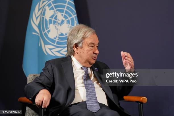 Secretary General Antonio Guterres meets with Prime Minister Rishi Sunak on the second day of the UK Artificial Intelligence Safety Summit at...