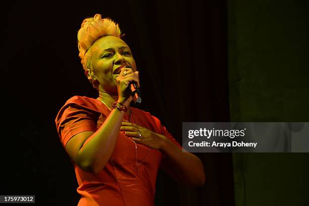 Emeli Sande performs live at Club Nokia on August 10, 2013 in Los Angeles, California.