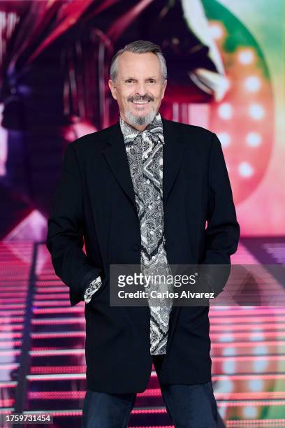 Singer Miguel Bosé attends the presentation of "Bosé" by Telecinco TV Channel at the Mediaset studios on October 27, 2023 in Madrid, Spain.