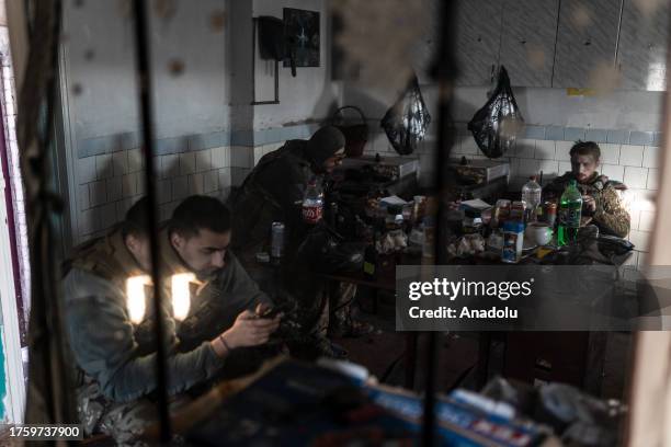 Ukrainian soldiers are seen resting in their fighting position in the direction of Bakhmut as Russia-Ukraine war continues in Donetsk Oblast, Ukraine...