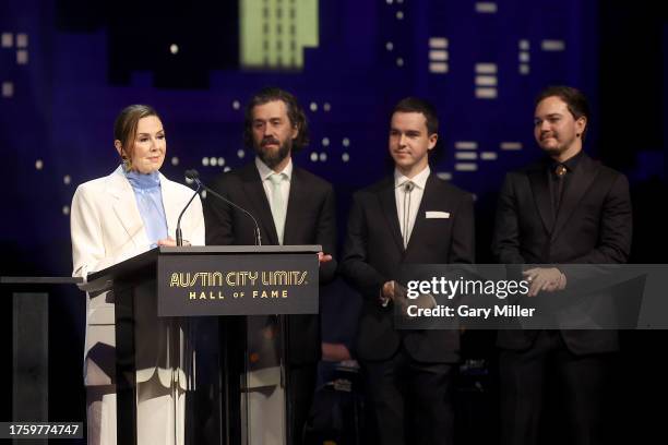 The Prine family, Fiona Prine, Jody Whelan, Jack Prine and Tommy Prine onstage during the 2023 Austin City Limits Hall Of Fame Induction show...