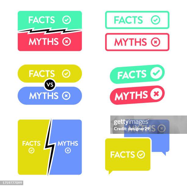 fakten und mythen banner-set-vektordesign. - mythologie stock-grafiken, -clipart, -cartoons und -symbole
