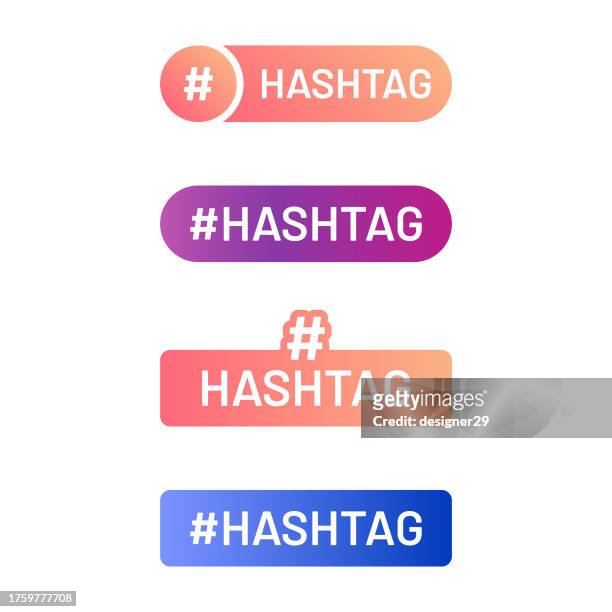 illustrazioni stock, clip art, cartoni animati e icone di tendenza di hashtag label set vector design. - hashtag