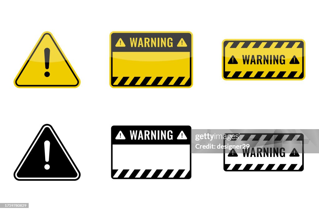 Señal de advertencia Establecer diseño vectorial sobre fondo blanco.