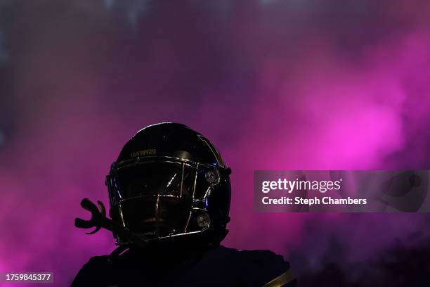 Leroy Bryant of the Washington Huskies takes the field before the game against the Arizona State Sun Devils at Husky Stadium on October 21, 2023 in...
