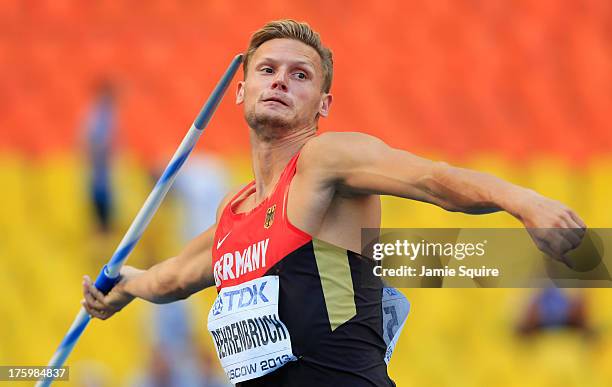 Pascal Behrenbruch of Germany competes in the Men's Decathlon Javelin during Day Two of the 14th IAAF World Athletics Championships Moscow 2013 at...