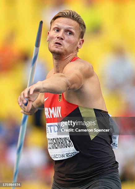 Pascal Behrenbruch of Germany competes in the Men's Decathlon Javelin during Day Two of the 14th IAAF World Athletics Championships Moscow 2013 at...