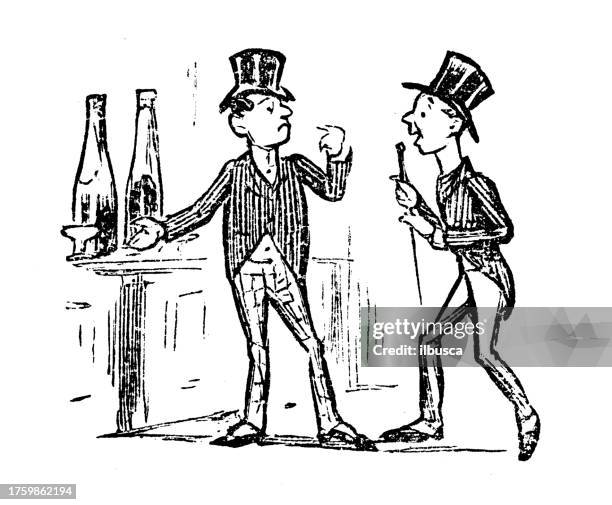 british satire caricature comic cartoon illustration - man drinking bottle stock illustrations