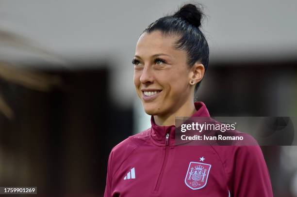 Jenni Hermoso of Spain looks on during the warm up prior to the UEFA Women's Nations League match between Italy and Spain at Stadio Arechi on October...
