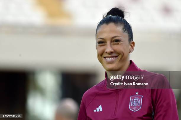 Jenni Hermoso of Spain looks on during the warm up prior to the UEFA Women's Nations League match between Italy and Spain at Stadio Arechi on October...