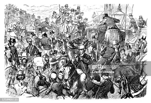 british satire caricature comic cartoon illustration - busy intersection stock illustrations