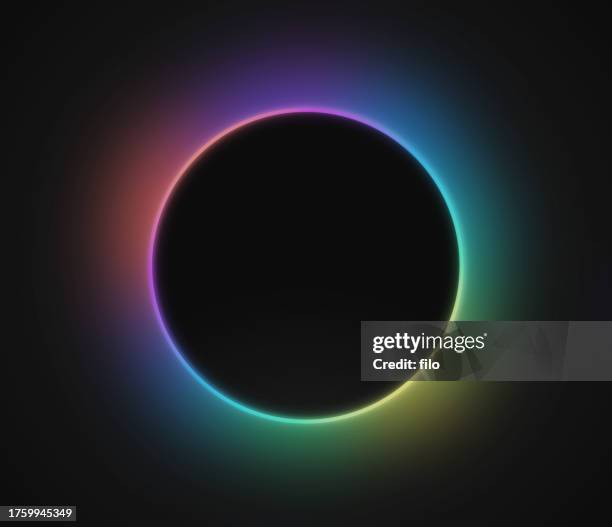 bildbanksillustrationer, clip art samt tecknat material och ikoner med circle glow frame eclipse black hole abstract - regnbåge