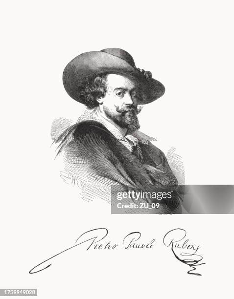 peter paul rubens (flemish painter, 1577-1640), wood engraving, published 1872 - peter paul rubens painter stock illustrations