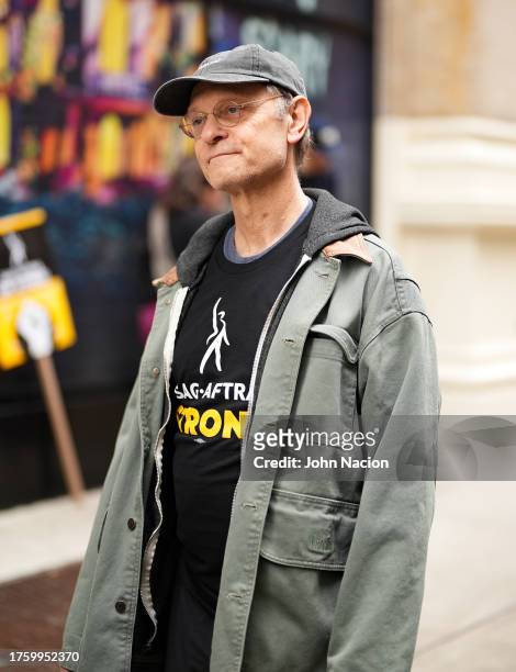 David Hyde Pierce joins SAG-AFTRA members on strike on October 27, 2023 in New York City. The strike, which began on July 14, entered its 100th day...