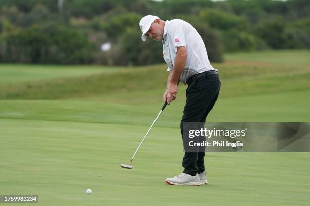 Peter Baker of England in action during Day Two of the Sergio Melpignano Senior Italian Open at San Domenico Golf on October 27, 2023 in Savelletri,...