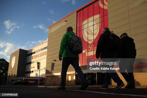 General views outside the Kingsholm Stadium before the Gallagher Premiership Rugby match between Gloucester Rugby and Saracens at Kingsholm Stadium...