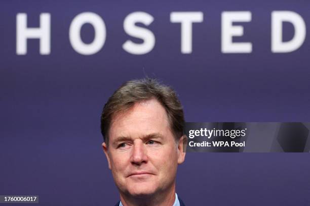 Nick Clegg, President of Global Affairs for Meta, attends the AI Safety Summit at Bletchley Park on November 2, 2023 in Bletchley, England. The UK...