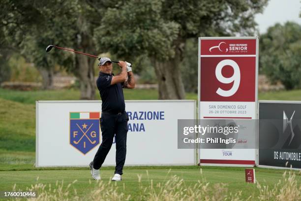 Umberto Cuomo of Italy in action during Day Two of the Sergio Melpignano Senior Italian Open at San Domenico Golf on October 27, 2023 in Savelletri,...