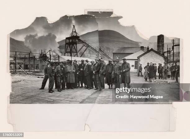Composite image of National Union of Mineworkers local secretary, Eddie Lloyd, talking to a group of miners at Parc colliery in the Rhondda Valley,...