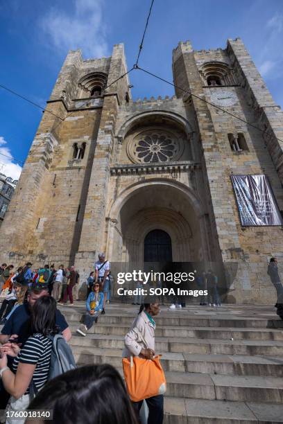 Main front of the cathedral of Lisbon located in the Graca district. Graca is a district in Lisbon, Portugal, known for its beautiful panoramic views...