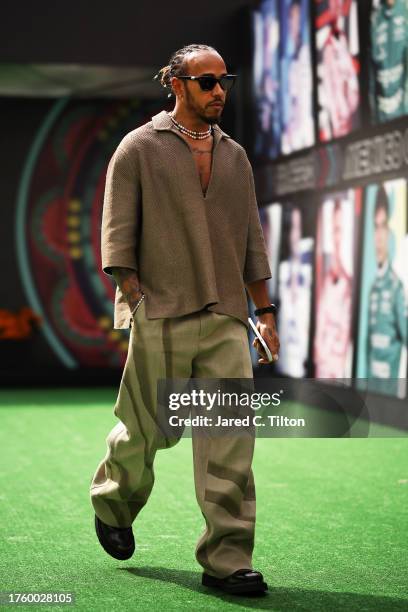 Lewis Hamilton of Great Britain and Mercedes walks in the Paddock prior to practice ahead of the F1 Grand Prix of Mexico at Autodromo Hermanos...