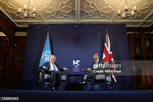 Prime Minister Rishi Sunak meets with UN Secretary General, Antonio Guterres, during the AI safety summit, the first global summit on the safe use of...