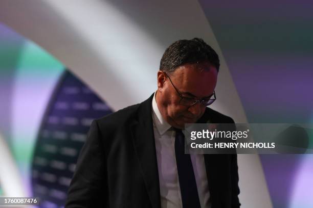 Governor of the Bank of England Andrew Bailey leaves the media during a press conference concerning interest rates, at the Bank of England, in...