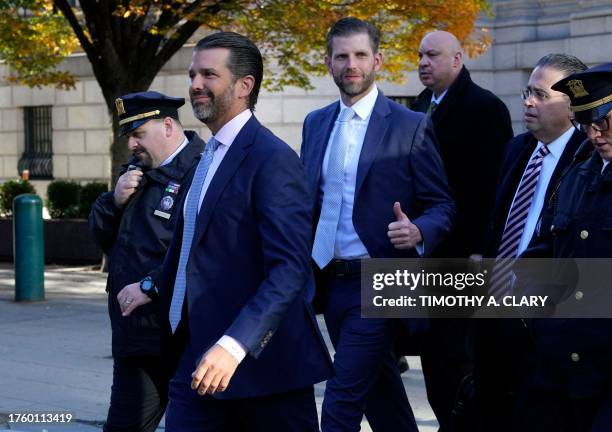 Donald Trump Jr. And Eric Trump arrive at New York Supreme Court November 2 for the fraud trial of the Trump Organization. Eric Trump is in court to...