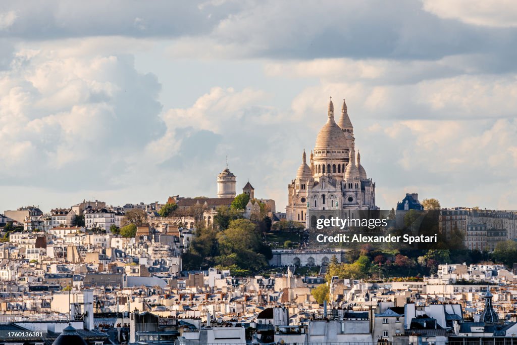 Paris skyline with Sacre Coeur basilica and Montmartre, Paris, France