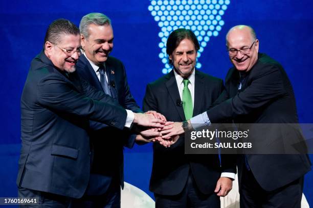 Costa Rican President Rodrigo Chaves Robles, Dominican Republic President Luis Abinader, Uruguayan President Luis Lacalle Pou and Inter-American...