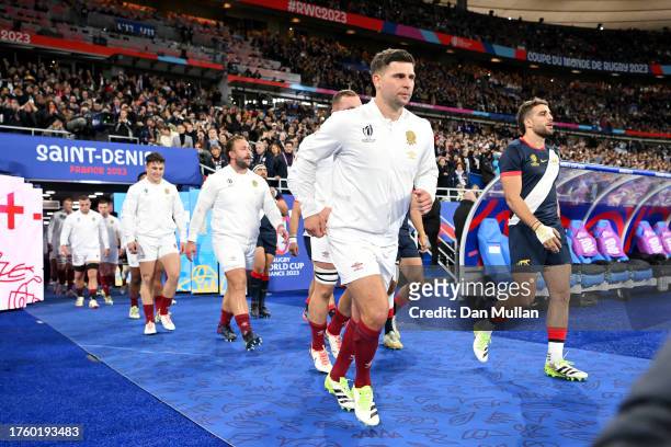 Ben Youngs walks out onto the pitch for his 127th Cap prior to the Rugby World Cup France 2023 Bronze Final match between Argentina and England at...