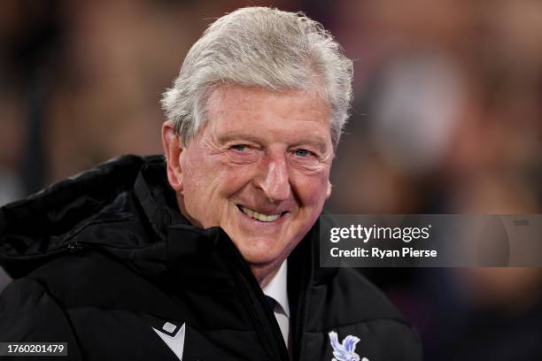 Roy Hodgson, Manager of Crystal Palace, looks on prior to the Premier League match between Crystal Palace and Tottenham Hotspur at Selhurst Park on...