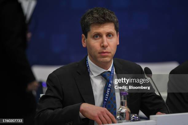 Sam Altman, chief executive officer of OpenAI, ahead of a plenary session on day two of the AI Safety Summit 2023 at Bletchley Park in Bletchley, UK,...