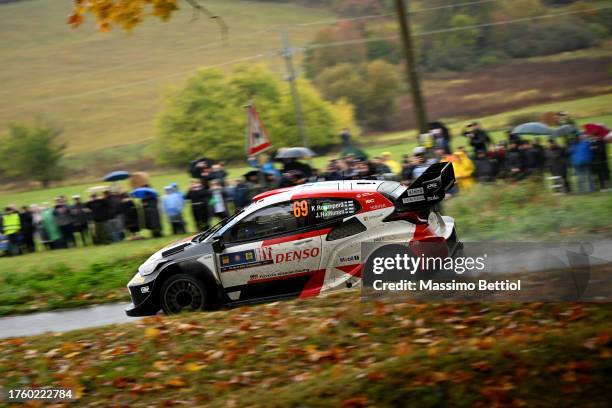 Kalle Rovanpera of Finland and Jonne Halttunen of Finland compete with their Toyota Gazoo Racing WRT Toyota GR Yaris Rally1 during Day Three of the...