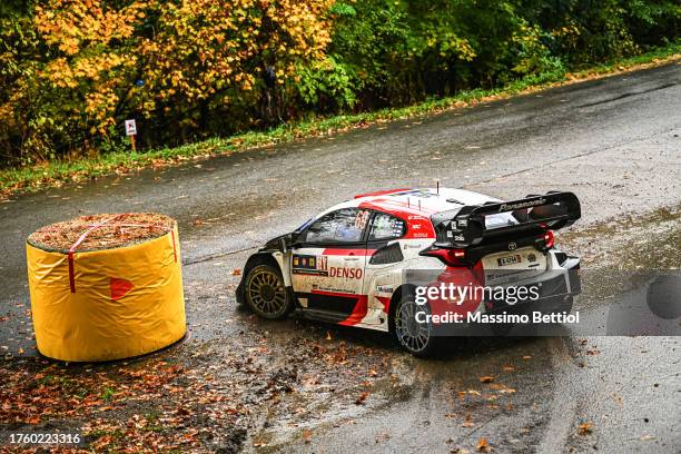 Kalle Rovanpera of Finland and Jonne Halttunen of Finland compete with their Toyota Gazoo Racing WRT Toyota GR Yaris Rally1 during Day Three of the...