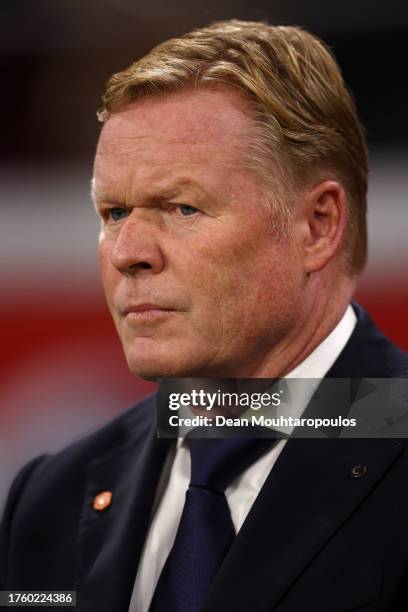 Head Coach / Manager of Netherlands, Ronald Koeman looks on prior to the UEFA EURO 2024 European qualifier match between Netherlands and France at...