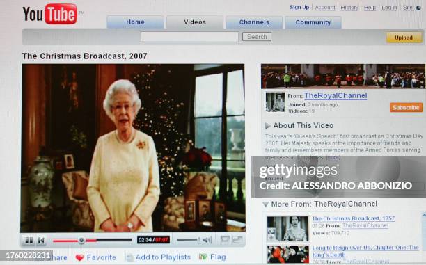 Britain's Queen Elizabeth II posts her traditional Christmas message on 'YouTube' for the first time through a special royal channel on the...