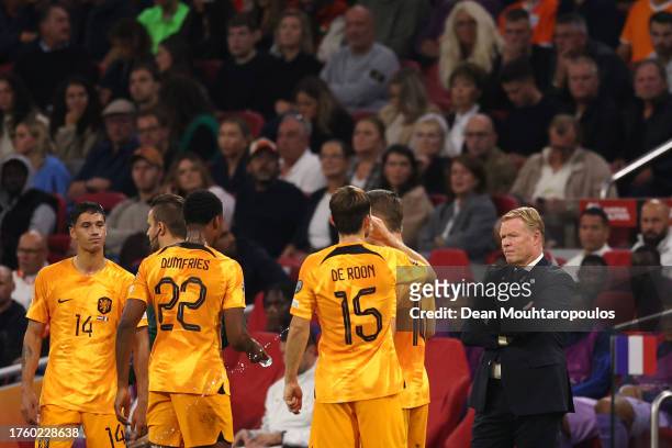 Head Coach / Manager of Netherlands, Ronald Koeman gives his players instructions from the sidelines during the UEFA EURO 2024 European qualifier...