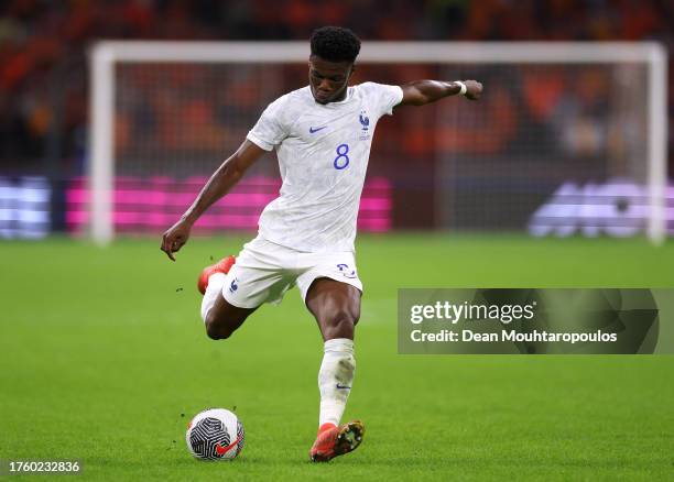 Aurelien Tchouameni of France in action during the UEFA EURO 2024 European qualifier match between Netherlands and France at Johan Cruijff Arena on...