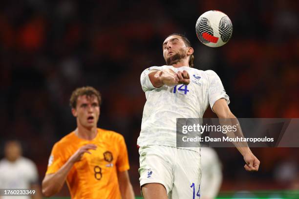 Adrien Rabiot of France in action during the UEFA EURO 2024 European qualifier match between Netherlands and France at Johan Cruijff Arena on October...